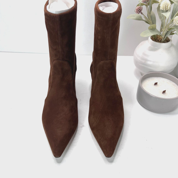 Stuart Weitzman Naomi 50 Suede Boot Pointed Toe Kitten Heel Deep Coffee Women 11 - Picture 5 of 11